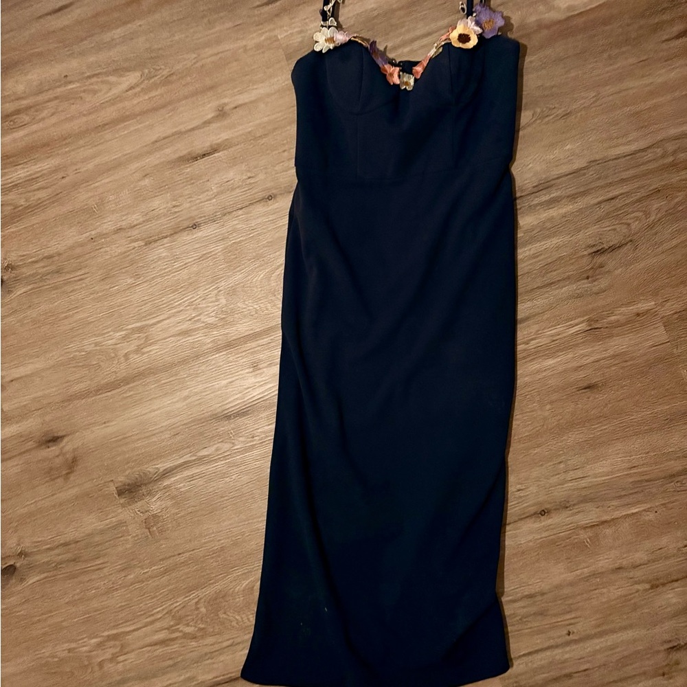 Azazie Atelier Navy Dress with Floral Accents